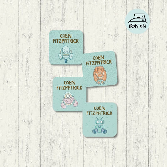 Bots - Square Iron On Labels