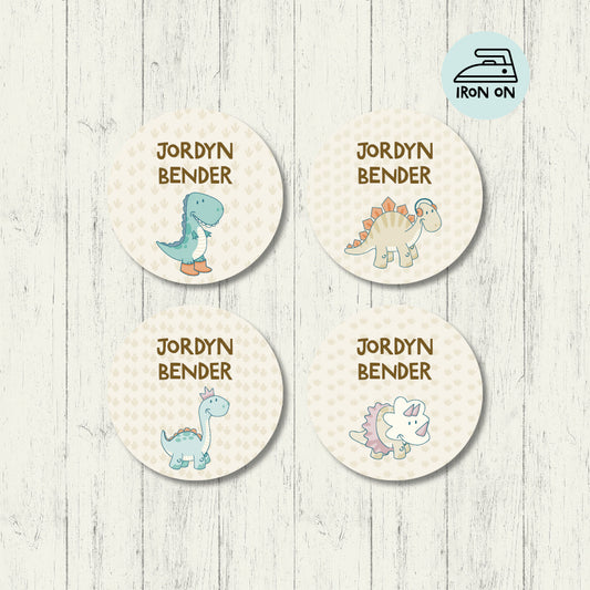 Dino Buddies - Round Iron On Labels