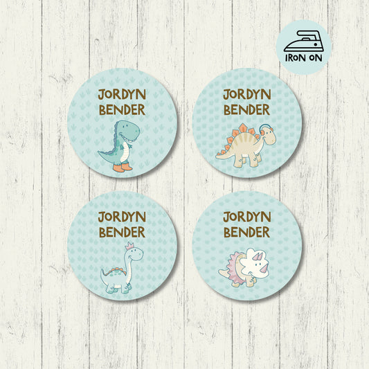 Dino Buddies - Round Iron On Labels